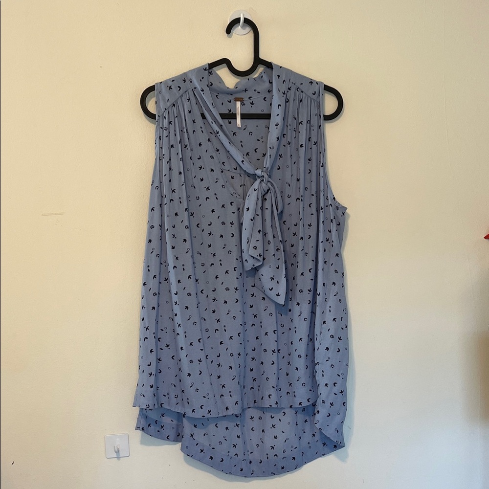 Free People Light Blue Patterned Sleeveless Blouse